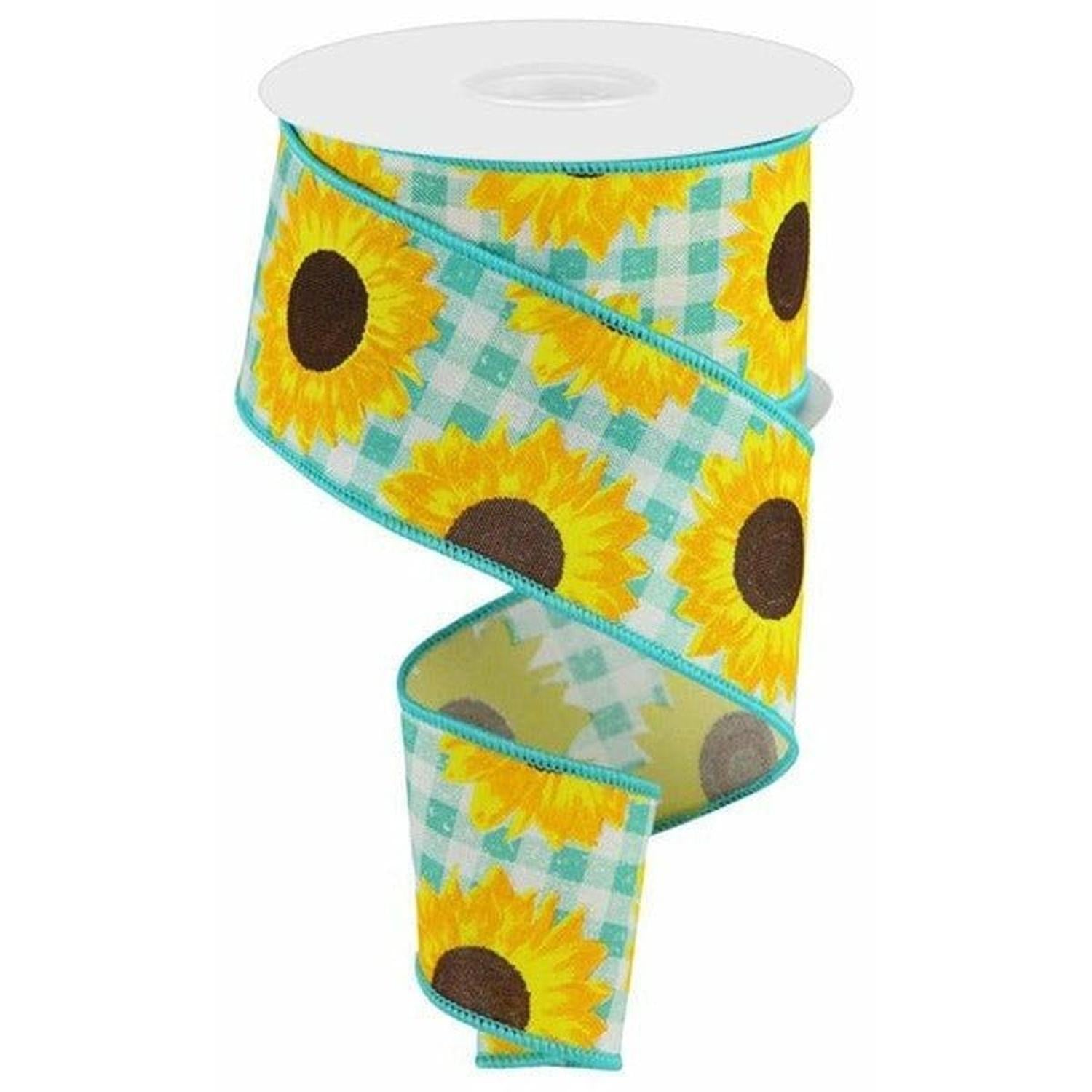 Shop For 2.5" Sunflower on Royal Ribbon: Light Teal (10 Yards) at Michelle's aDOORable Creations