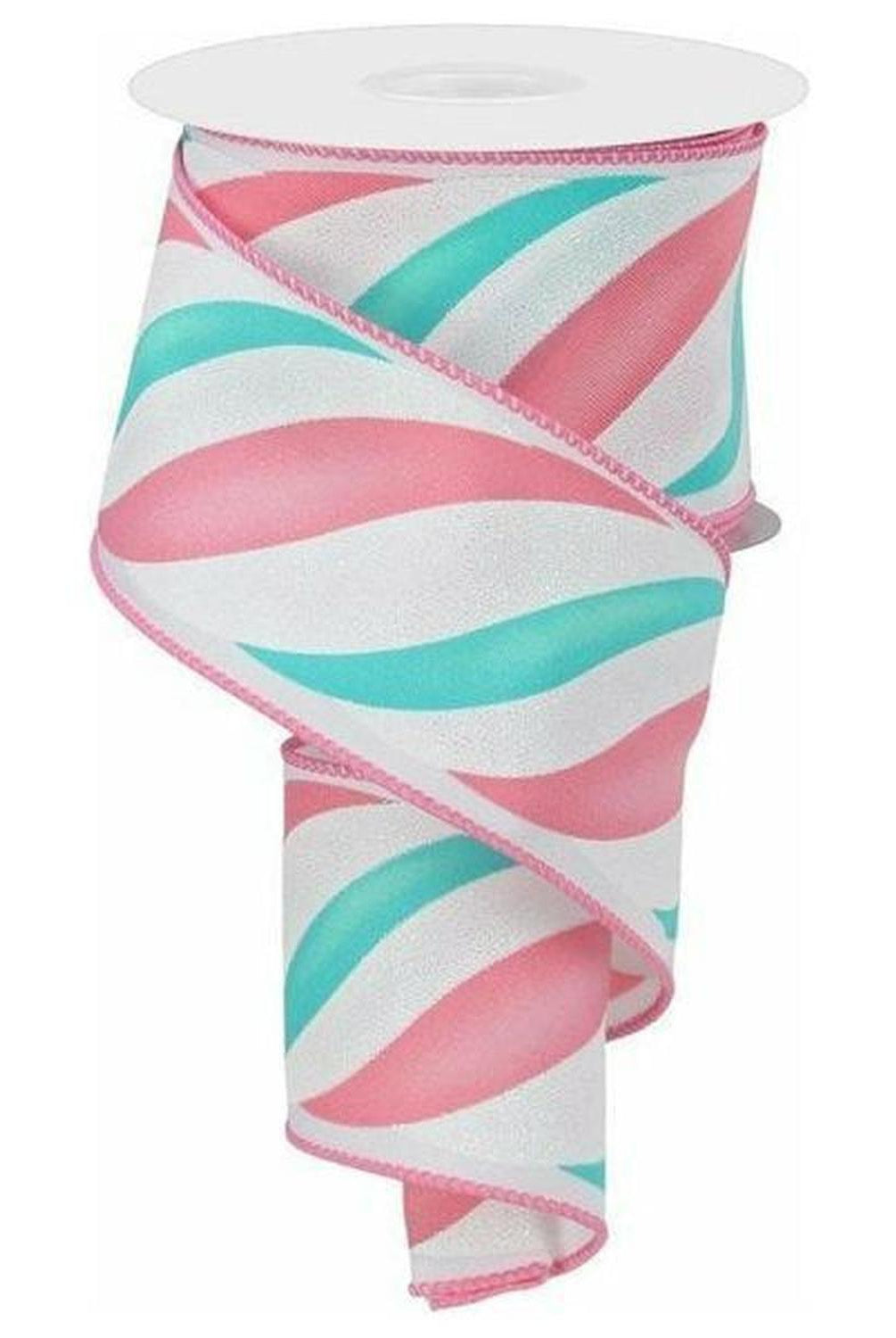 2.5" Swirl Candy Stripe Ribbon: Pink/Ice Blue (10 Yards)