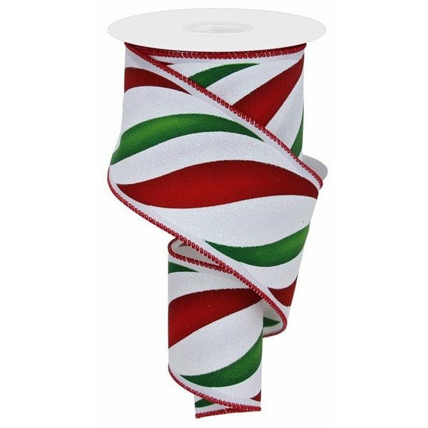 Shop For 2.5" Swirl Candy Stripe Ribbon: Red/Green (10 Yards) at Michelle's aDOORable Creations