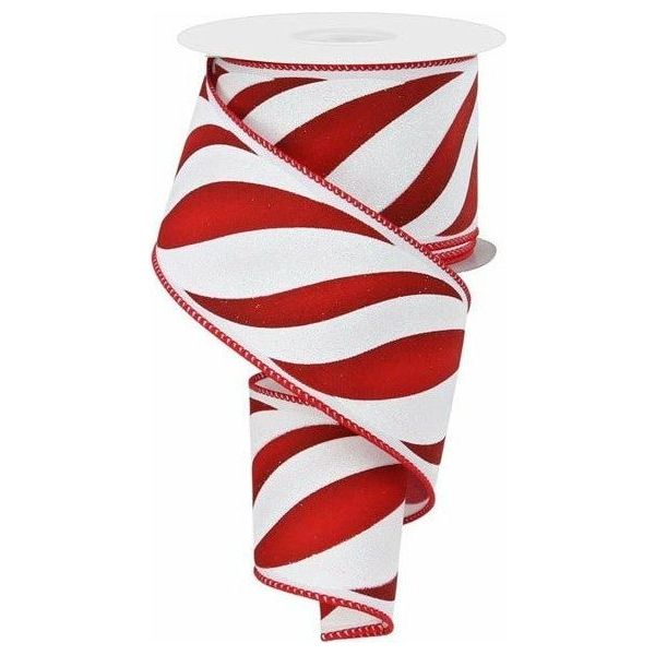 Shop For 2.5" Swirl Candy Stripe Ribbon: Red/White (10 Yards) at Michelle's aDOORable Creations