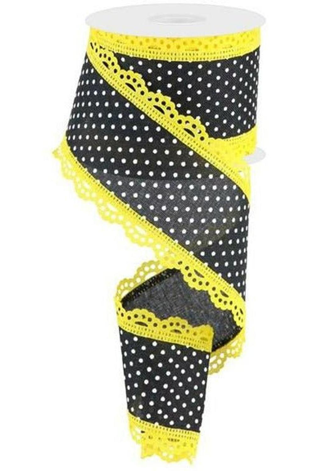 2.5" Swiss Dots Lace Edge Ribbon: Black/Yellow (10 Yards)