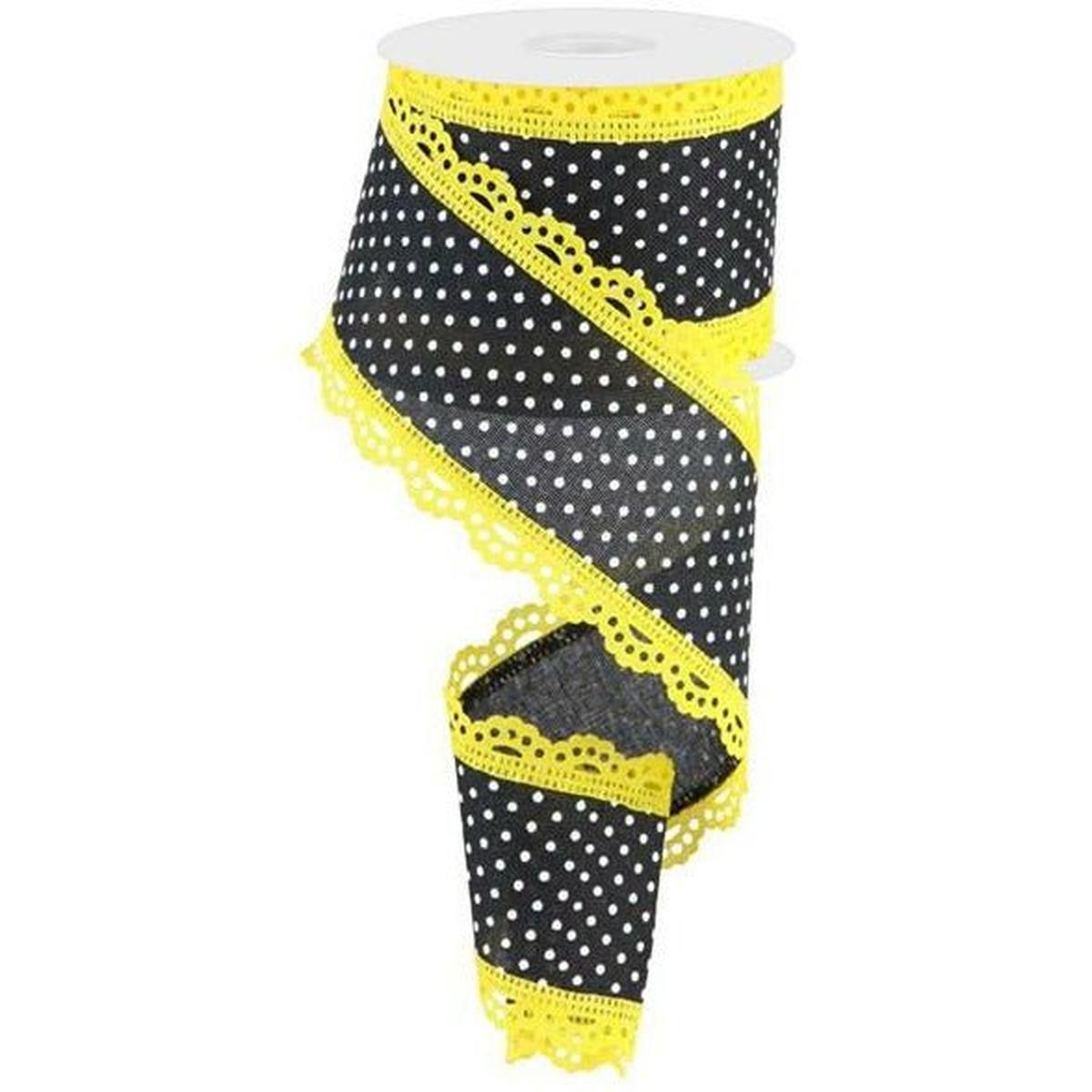 Shop For 2.5" Swiss Dots Lace Edge Ribbon: Black/Yellow (10 Yards) at Michelle's aDOORable Creations