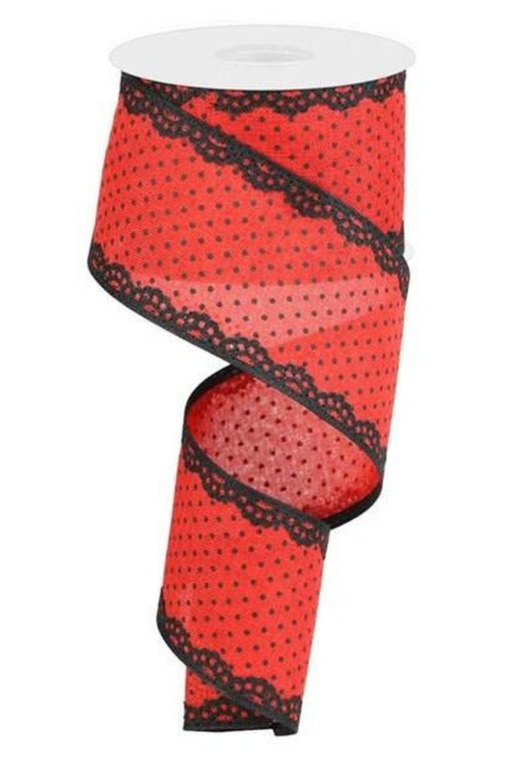 2.5" Swiss Dots Lace Edge Ribbon: Red (10 Yards)