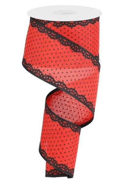 2.5" Swiss Dots Lace Edge Ribbon: Red (10 Yards) - Michelle's aDOORable Creations - Wired Edge Ribbon