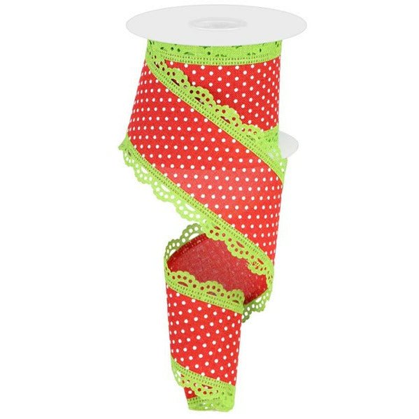 Shop For 2.5" Swiss Dots Lace Edge Ribbon: Red/Lime Green (10 Yards) at Michelle's aDOORable Creations