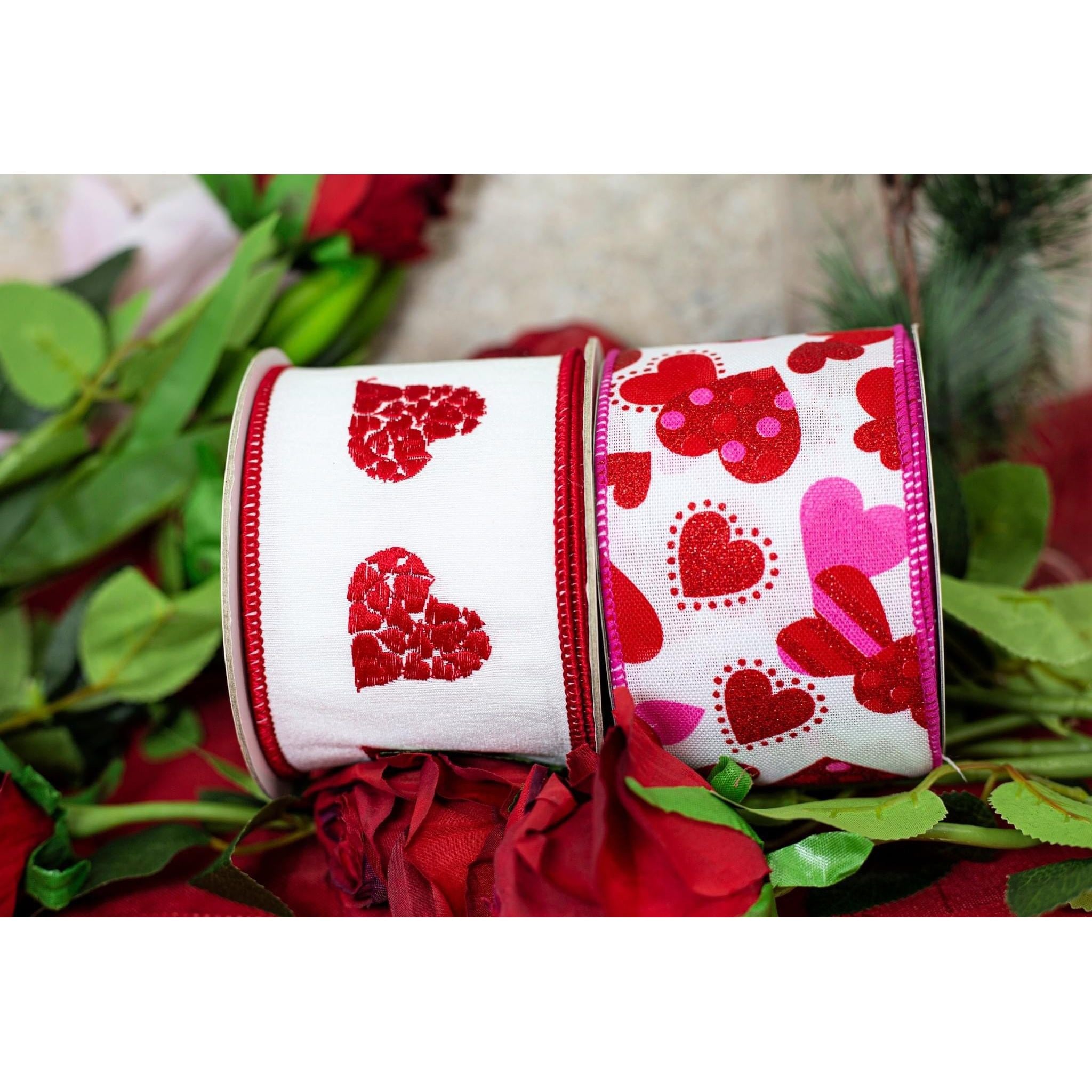 Shop For 2.5" Tossed Hearts Ribbon: White (10 Yards) at Michelle's aDOORable Creations