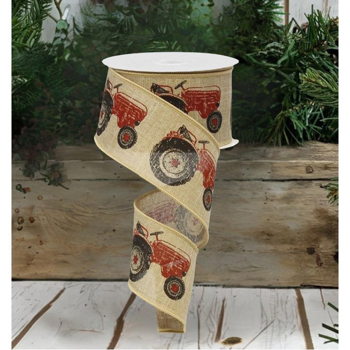 Shop For 2.5" Tractor Ribbon: Light Beige & Red (10 Yards) at Michelle's aDOORable Creations