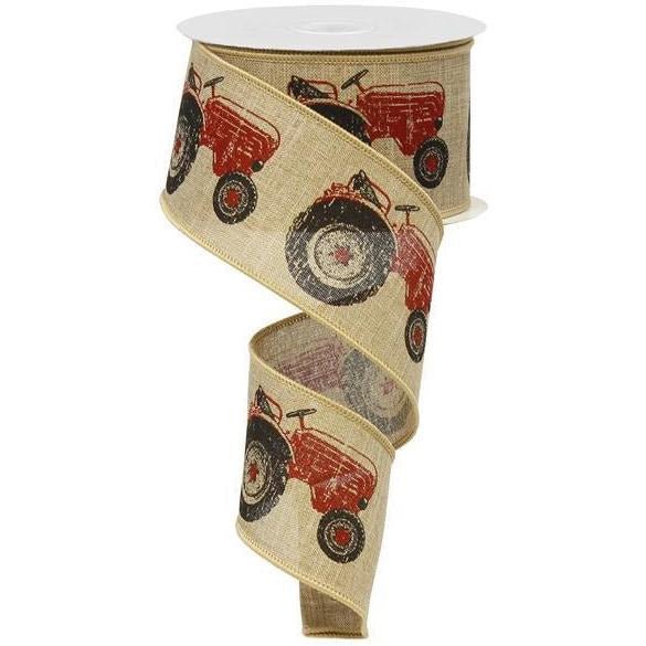Shop For 2.5" Tractor Ribbon: Light Beige & Red (10 Yards) at Michelle's aDOORable Creations