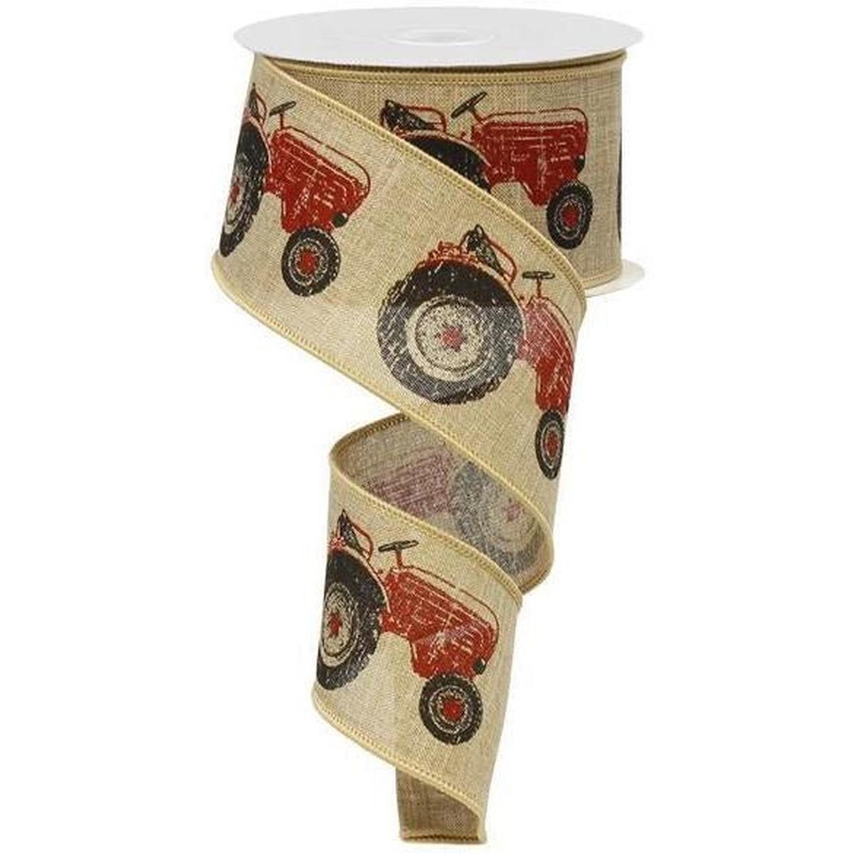 Shop For 2.5" Tractor Ribbon: Light Beige & Red (10 Yards) at Michelle's aDOORable Creations