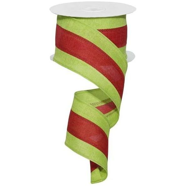 Shop For 2.5" Tricolor Striped Ribbon: Red/Lime Green (10 Yards) at Michelle's aDOORable Creations