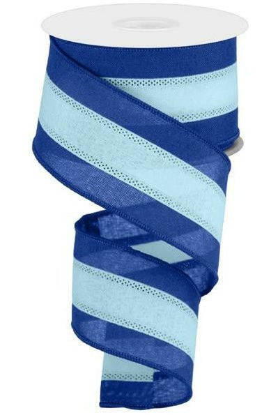 2.5" Tricolor Striped Ribbon: Royal Blue/Pale Blue (10 Yards) - Michelle's aDOORable Creations - Wired Edge Ribbon