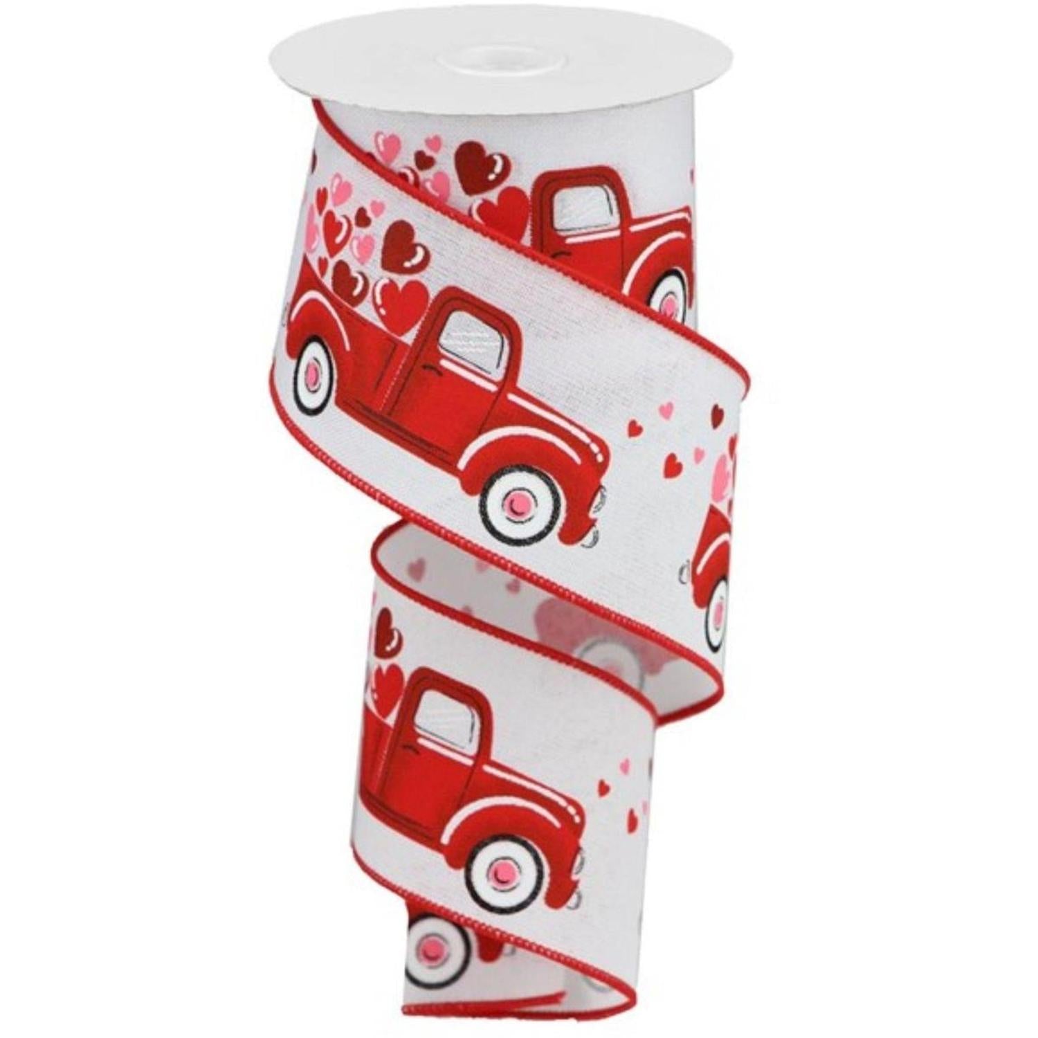 Shop For 2.5" Truck Hearts Royal Ribbon: White (10 Yards) at Michelle's aDOORable Creations
