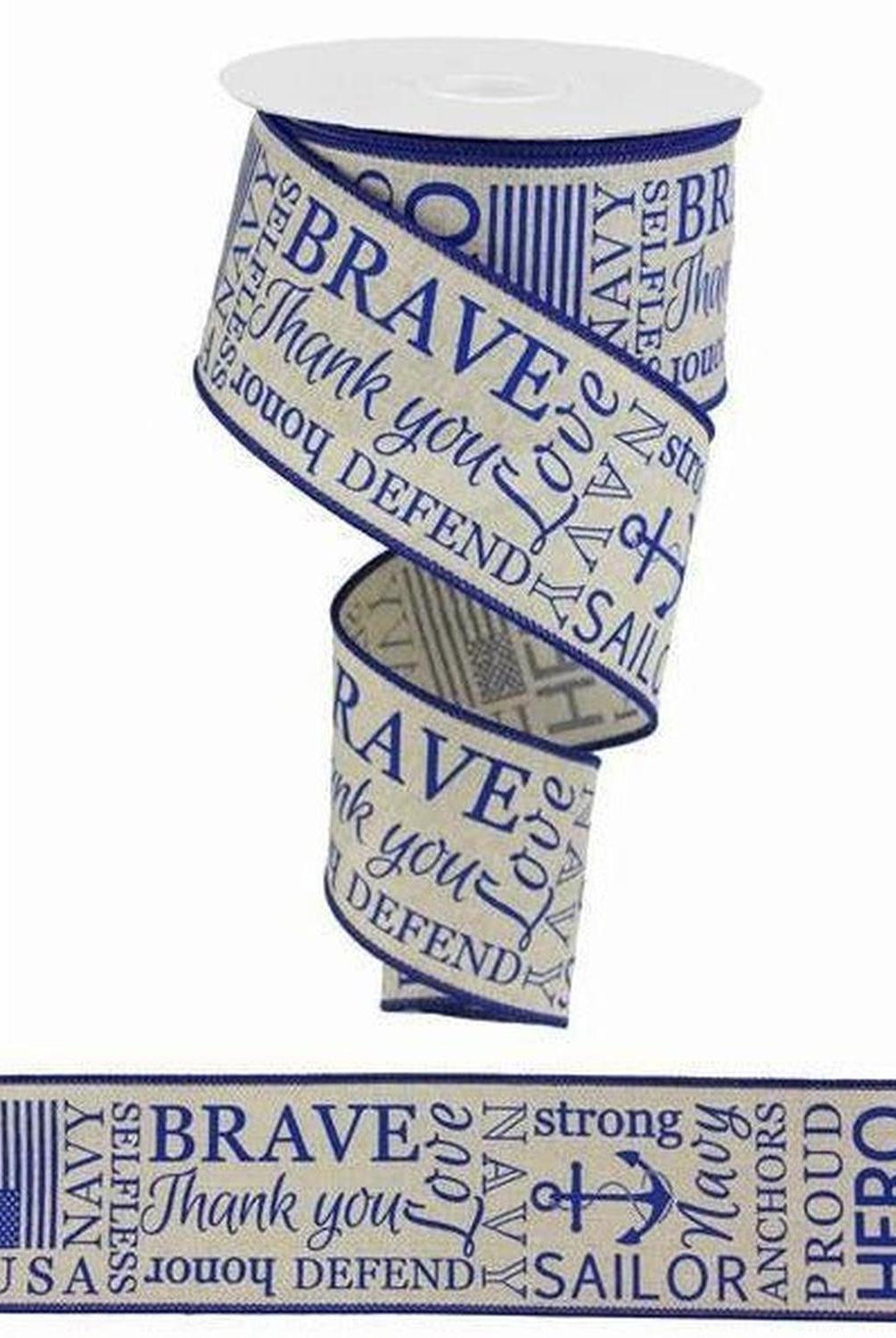 2.5" United States Navy Ribbon: Natural & Blue (10 Yards)