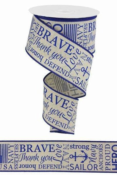 Shop For 2.5" United States Navy Ribbon: Natural & Blue (10 Yards) at Michelle's aDOORable Creations