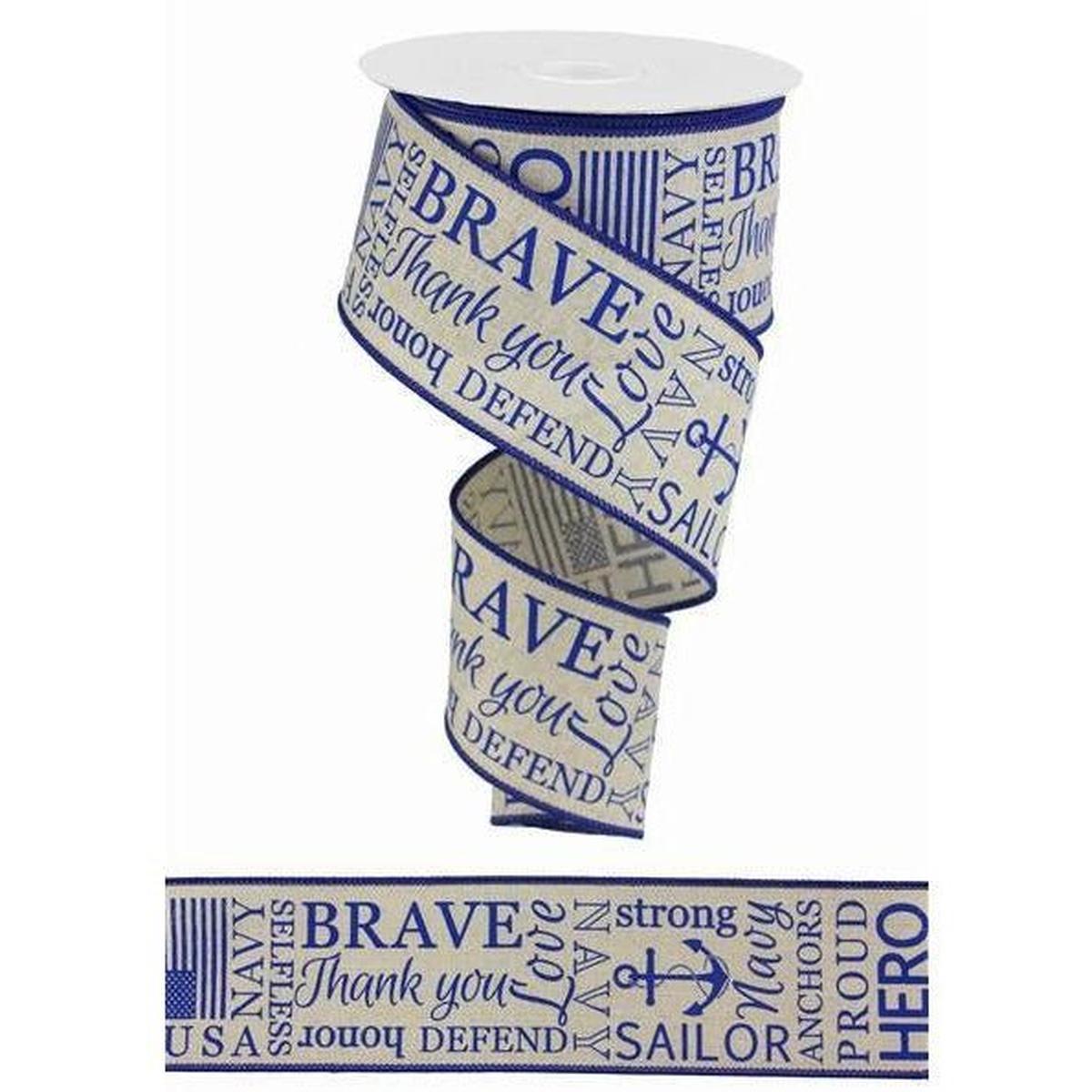 Shop For 2.5" United States Navy Ribbon: Natural & Blue (10 Yards) at Michelle's aDOORable Creations