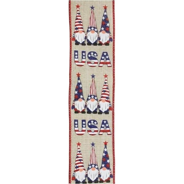 Shop For 2.5" USA Patriotic Gnome Ribbon: Natural (10 Yards) at Michelle's aDOORable Creations