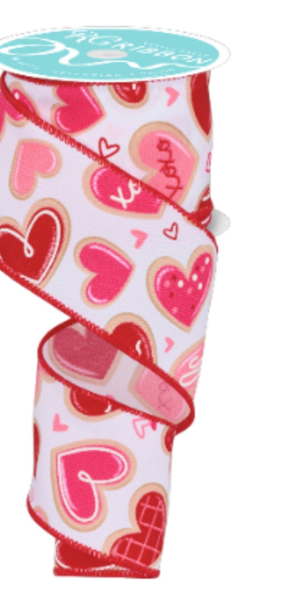 2.5" Valentine Cookie Ribbon: White (10 Yard) - Michelle's aDOORable Creations - Wired Edge Ribbon
