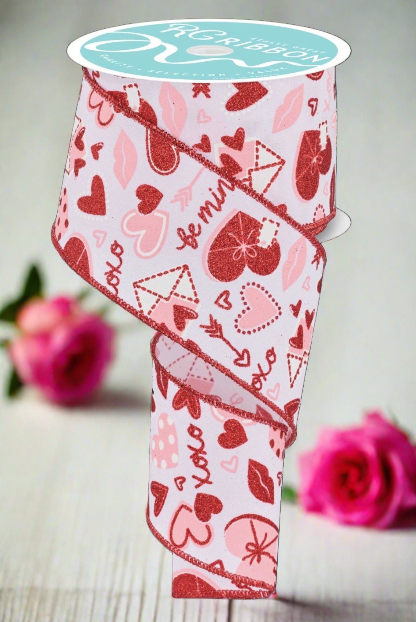 2.5" Valentine Graphics Ribbon: White (10 Yard) - Michelle's aDOORable Creations - Wired Edge Ribbon