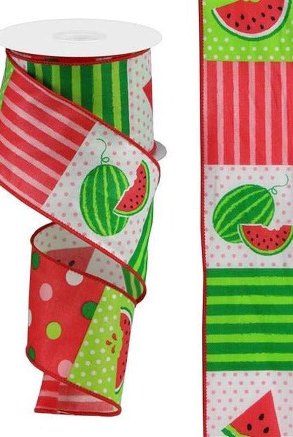 2.5" Watermelon Block Ribbon: White (10 Yards)