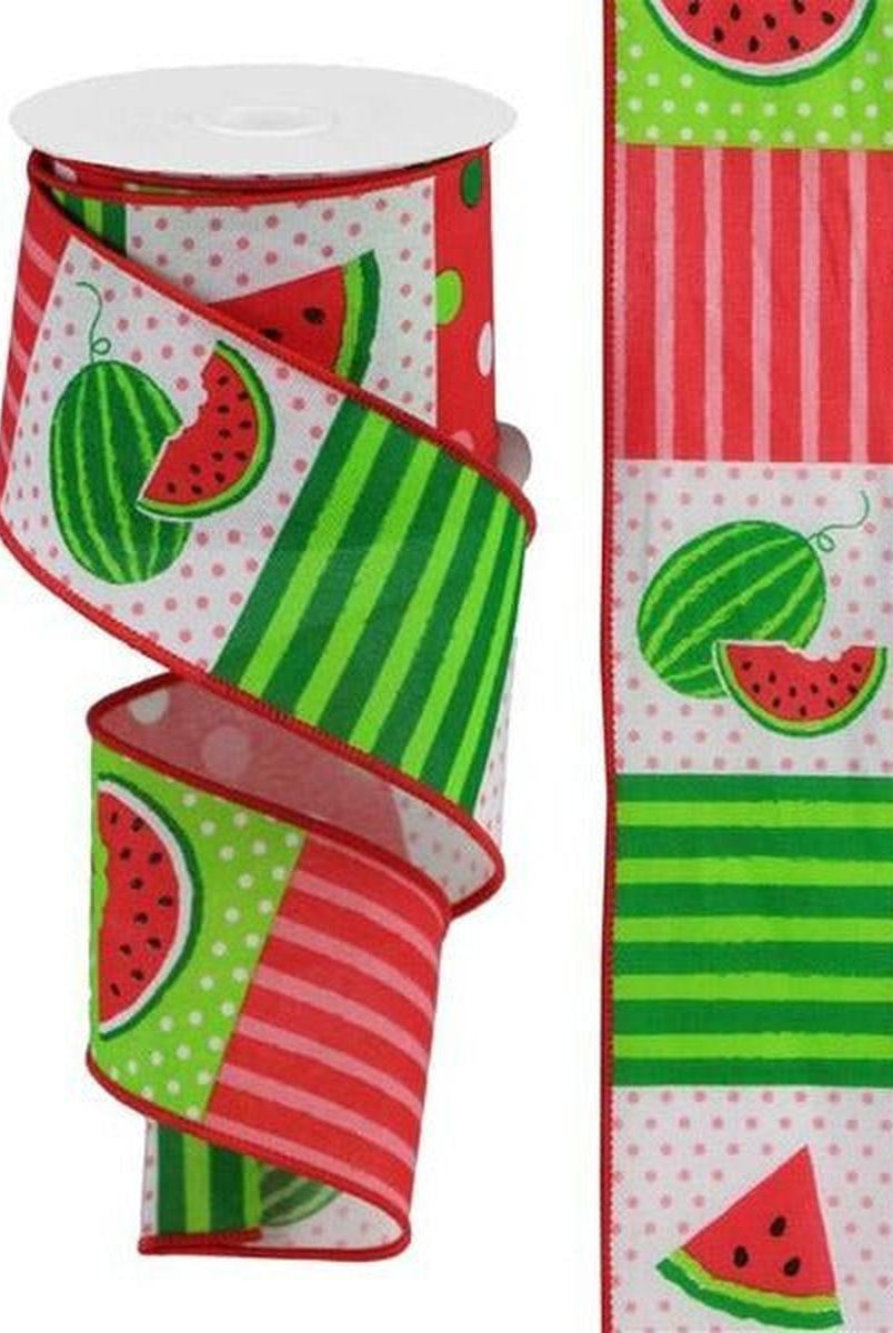 Shop For 2.5" Watermelon Block Royal Ribbon: White (10 Yards) at Michelle's aDOORable Creations