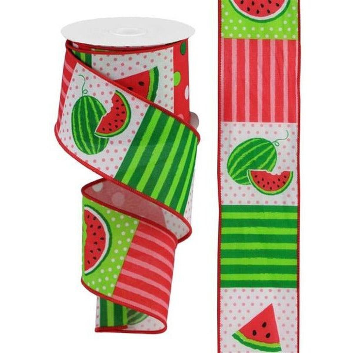 Shop For 2.5" Watermelon Block Royal Ribbon: White (10 Yards) at Michelle's aDOORable Creations