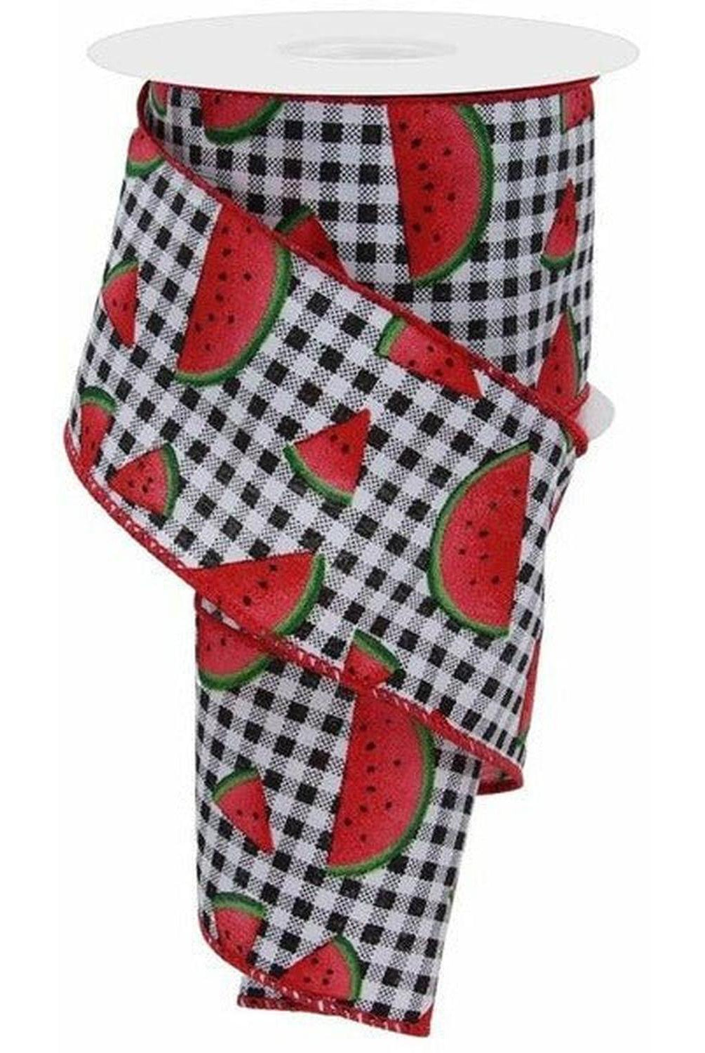 2.5" Watermelon Slice Gingham Ribbon: Black/White (10 Yards)