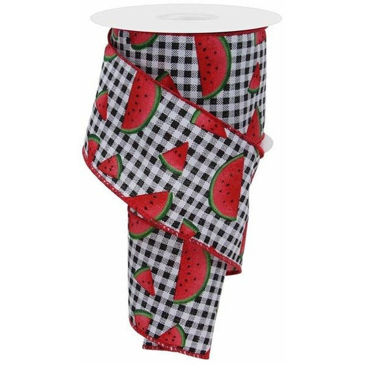 Shop For 2.5" Watermelon Slice Gingham Ribbon: Black/White (10 Yards) at Michelle's aDOORable Creations