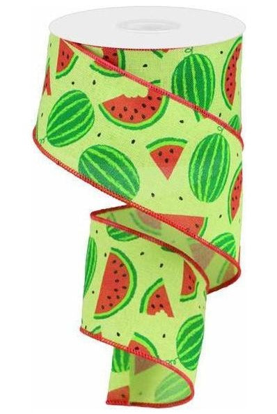 2.5" Watermelon Slices Canvas Ribbon: Bright Green (10 Yards) - Michelle's aDOORable Creations - Wired Edge Ribbon