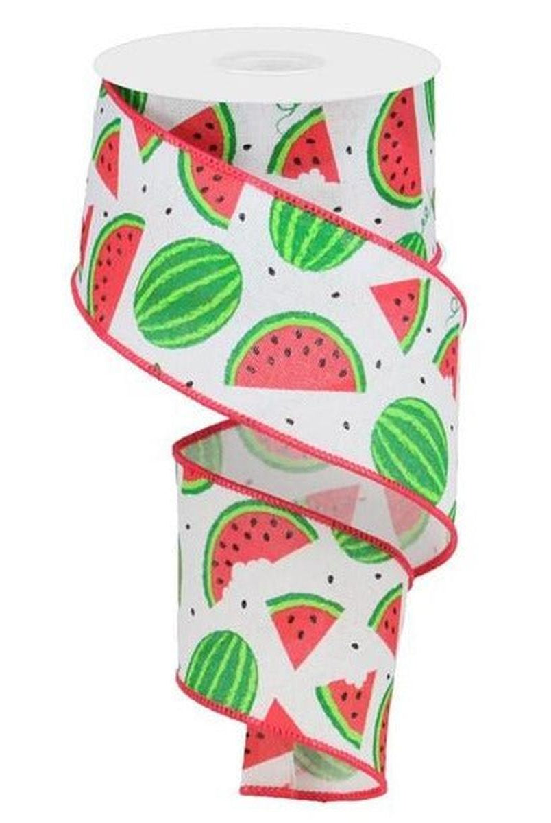Shop For 2.5" Watermelon Slices Canvas Ribbon: White (10 Yards) at Michelle's aDOORable Creations