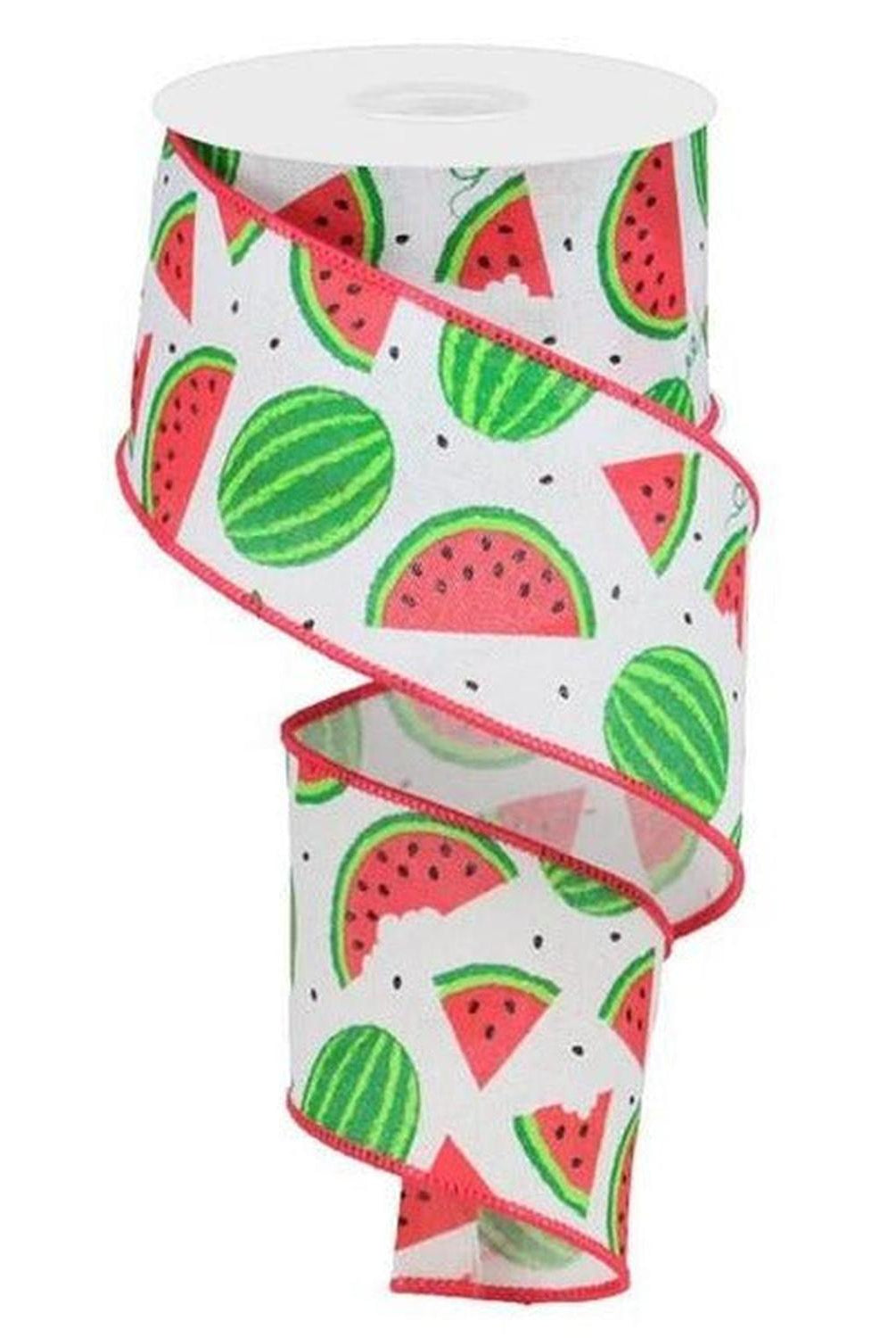 2.5" Watermelon Slices Canvas Ribbon: White (10 Yards)
