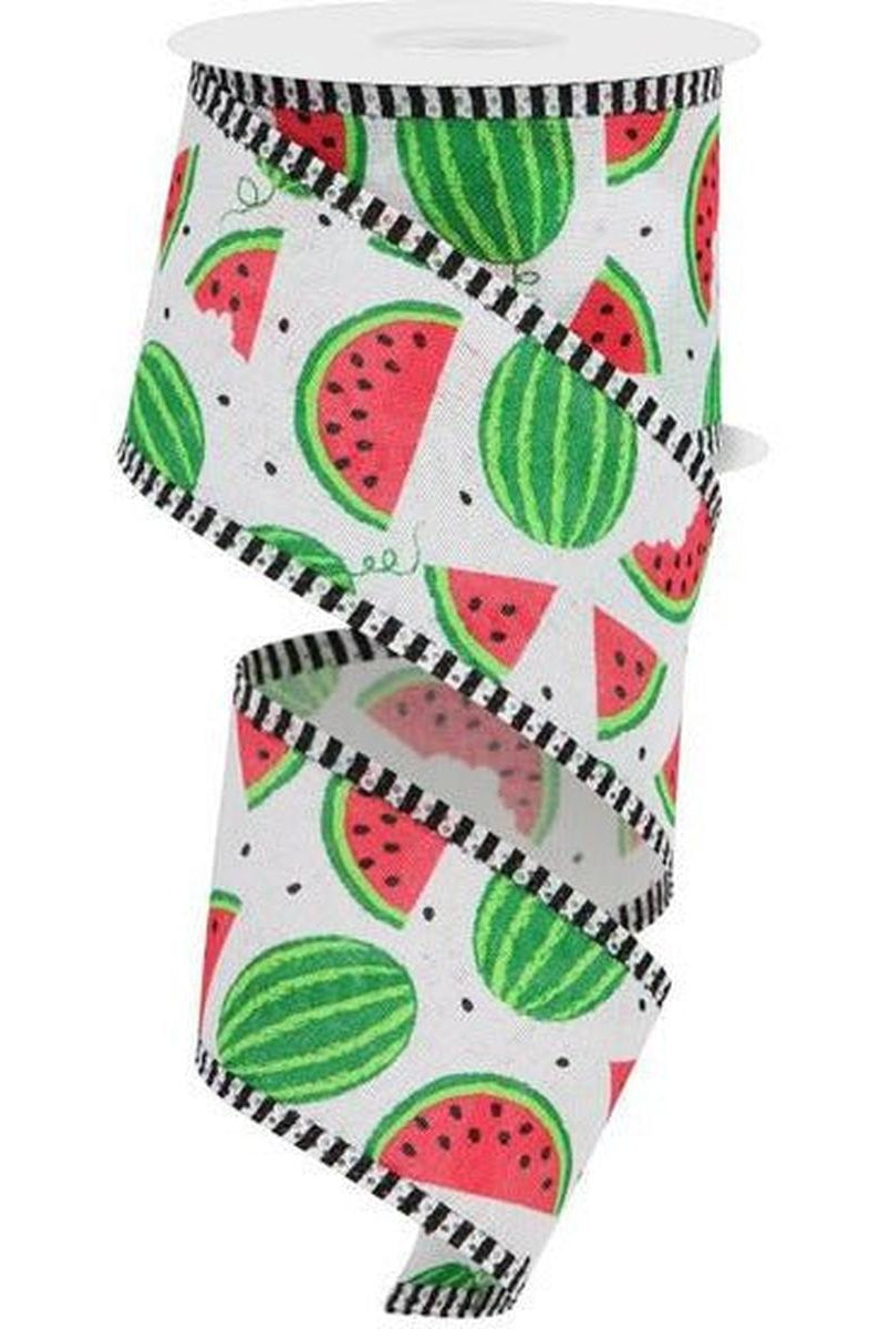 Shop For 2.5" Watermelon Slices Thin Stripe Ribbon: White (10 Yards) at Michelle's aDOORable Creations