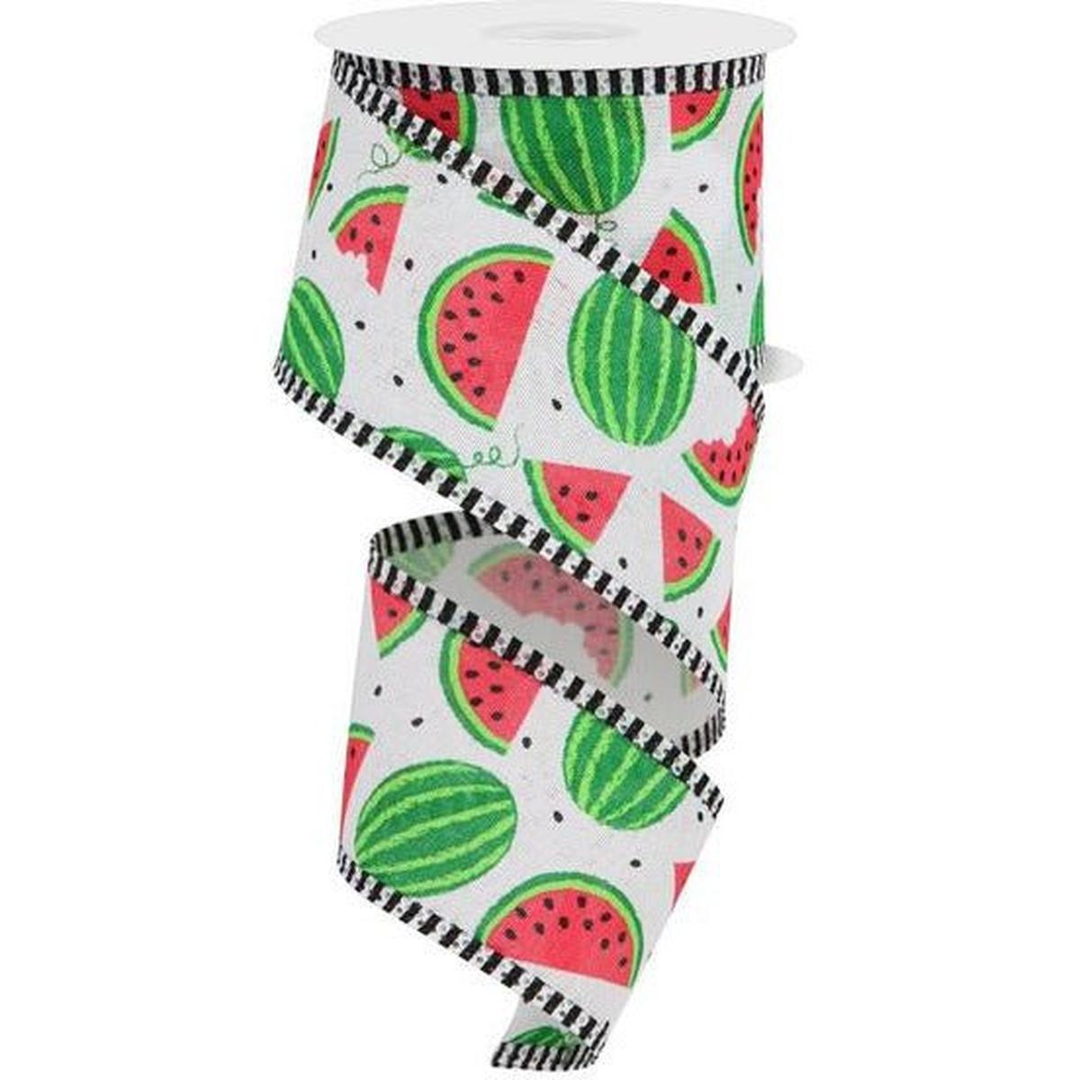 Shop For 2.5" Watermelon Slices Thin Stripe Ribbon: White (10 Yards) at Michelle's aDOORable Creations