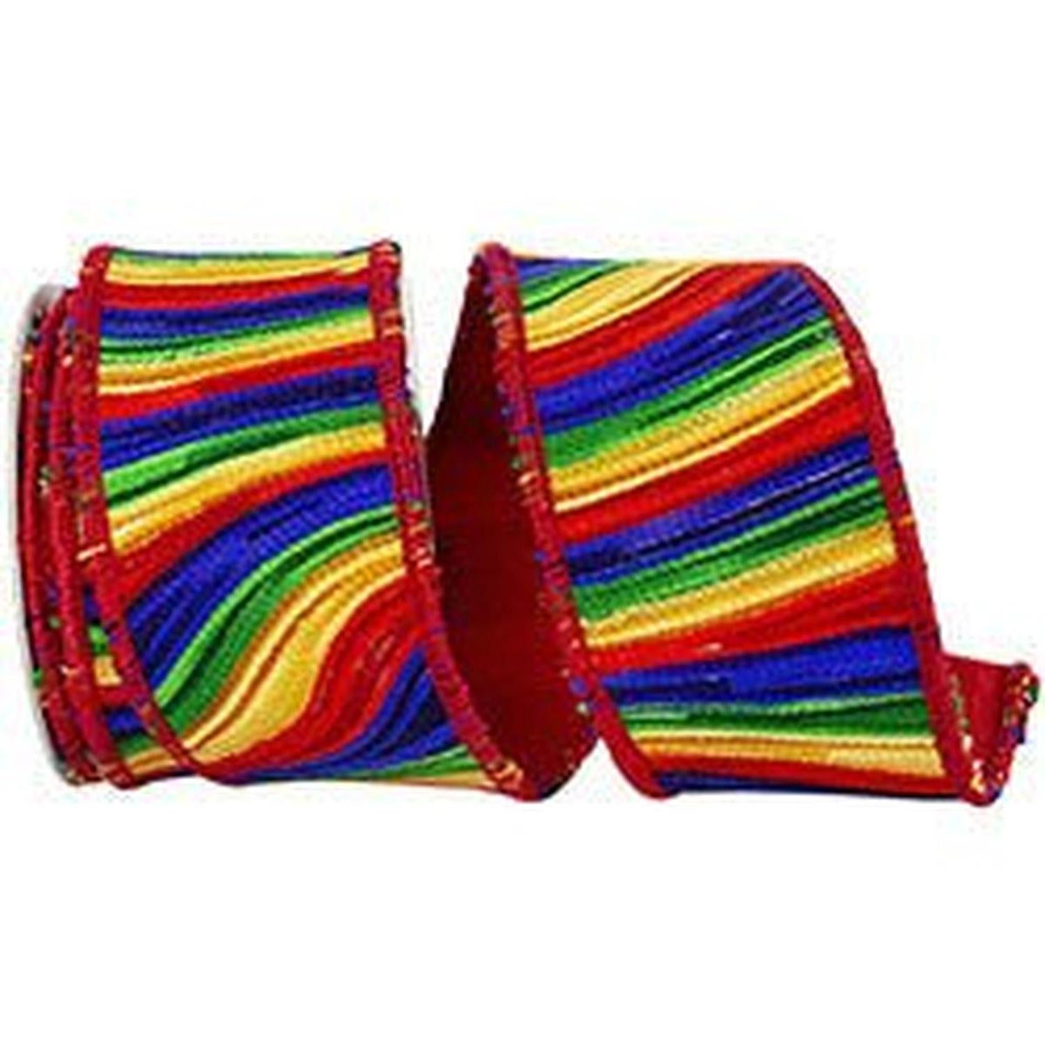 Shop For 2.5" Waves Embroidery Dupioni Backed Ribbon: Rainbow (5 Yards) at Michelle's aDOORable Creations