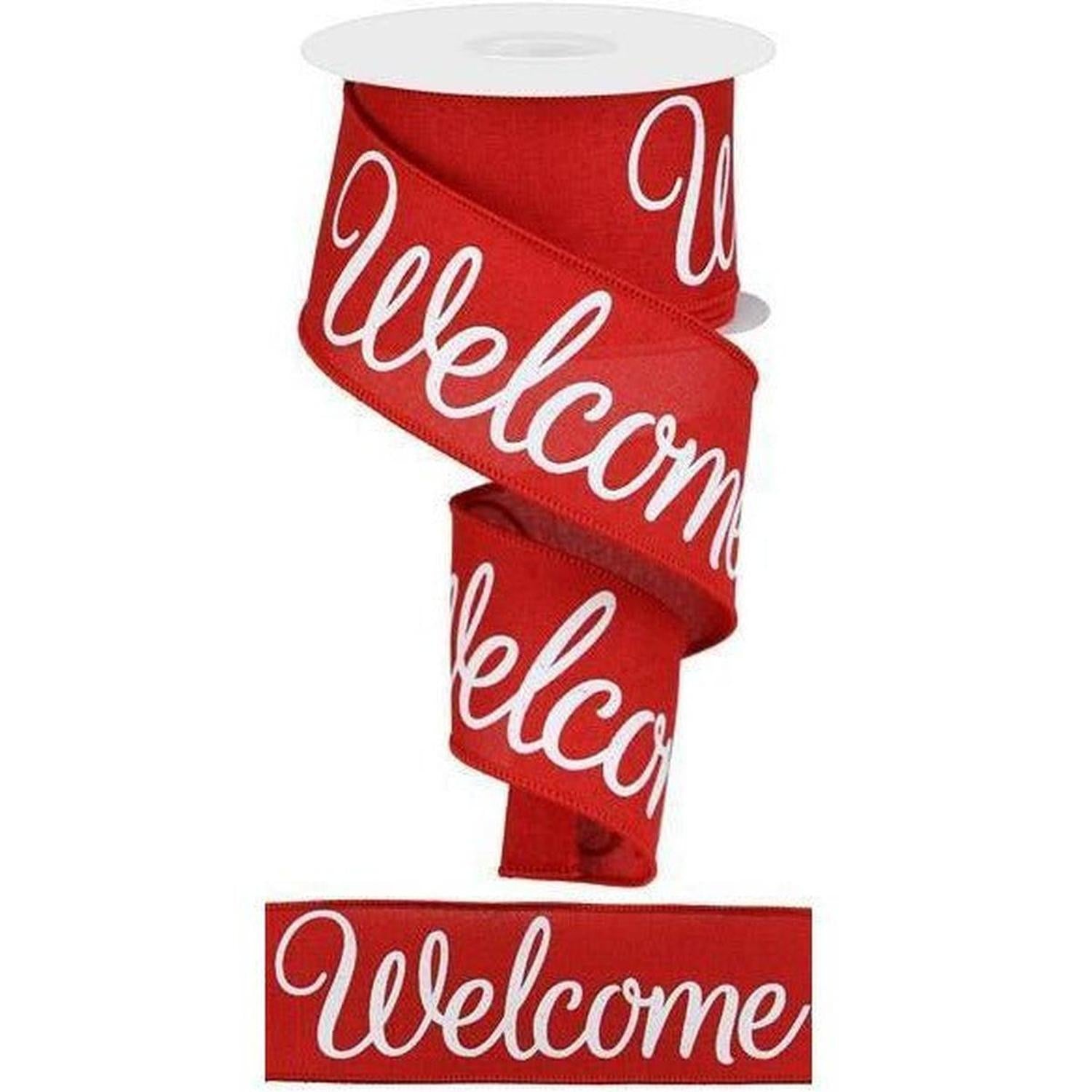 Shop For 2.5" Welcome Royal Ribbon: Red (10 Yards) at Michelle's aDOORable Creations
