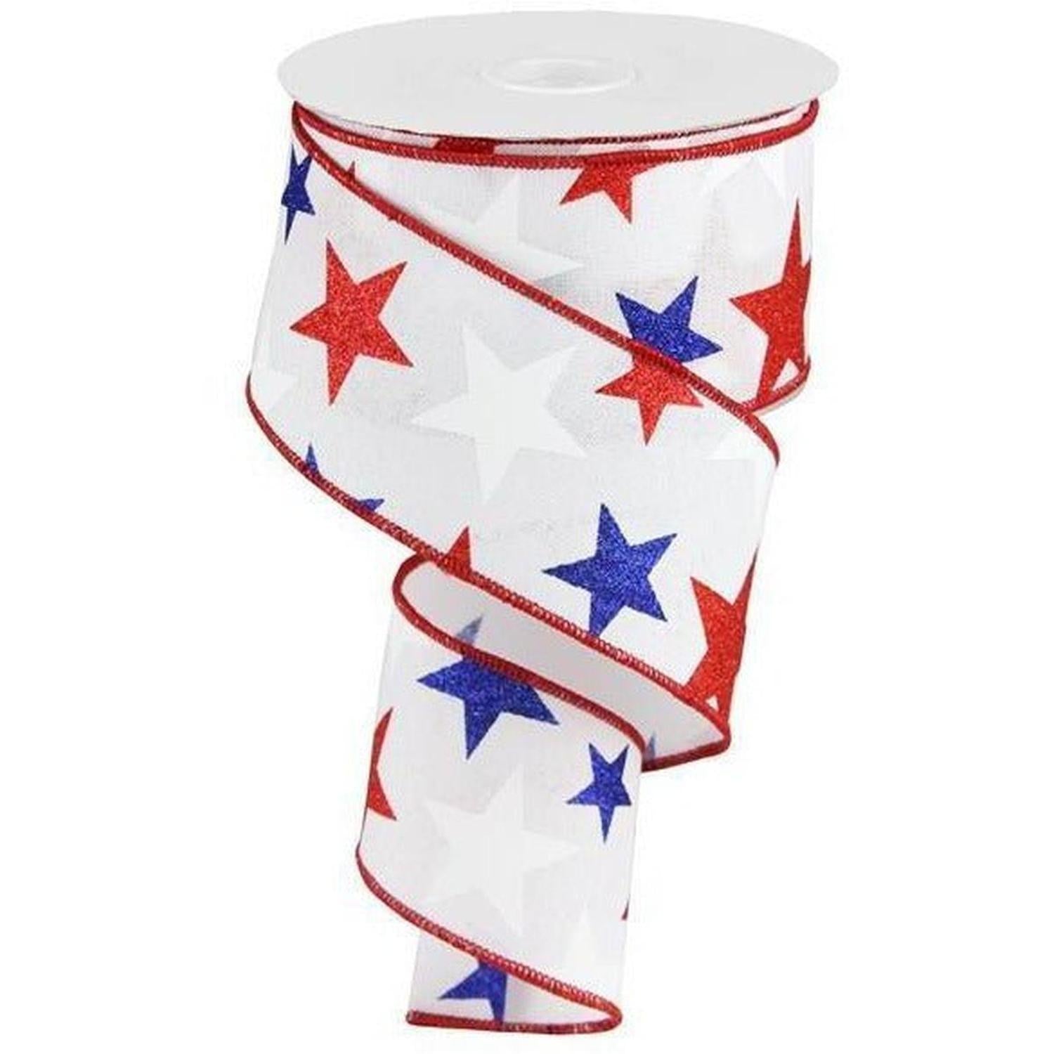 Shop For 2.5" White Royal Canvas Ribbon: Patriotic Stars (10 Yards) at Michelle's aDOORable Creations