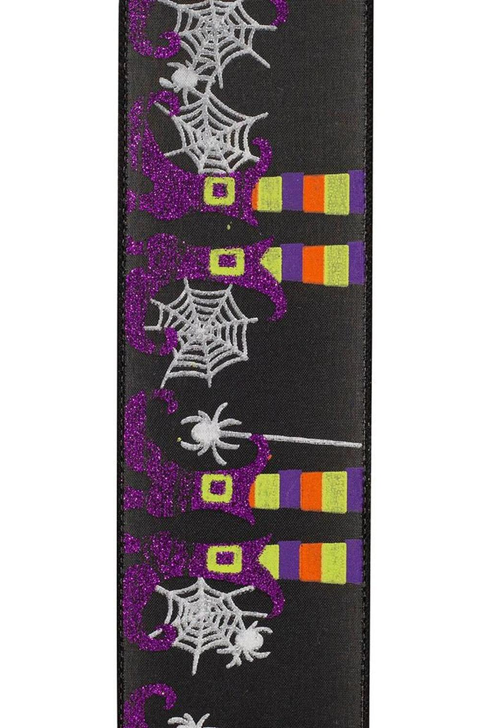 2.5" Witch Leg and Spider Web Ribbon: Black (10 Yards)