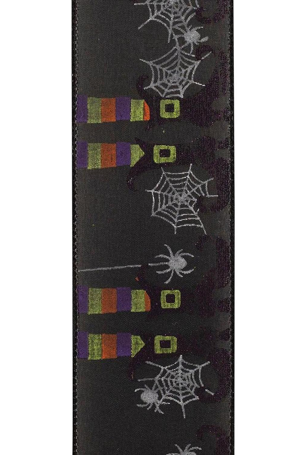 2.5" Witch Leg and Spider Web Ribbon: Black (10 Yards)