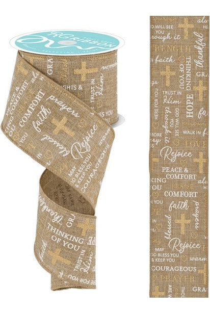 2.5" Words of Comfort Ribbon: Lt Beige (10 Yards) - Michelle's aDOORable Creations - Wired Edge Ribbon