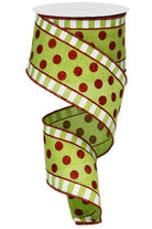 Shop For 2.5in Dots & Stripes Glitter Ribbon: Lime Green, White, Red (10 Yards) at Michelle's aDOORable Creations