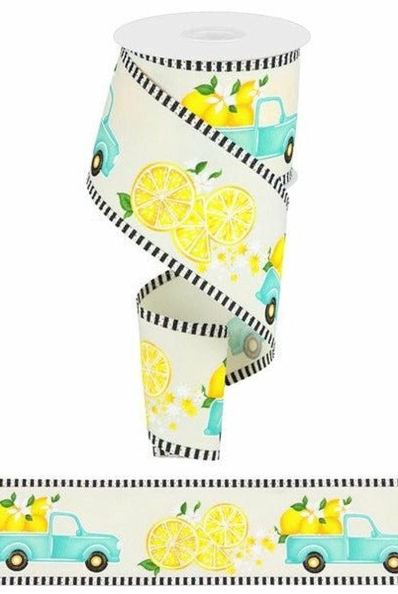 Shop For 2.75" Truck with Lemons Stripe Ribbon: Ivory (10 Yards) at Michelle's aDOORable Creations