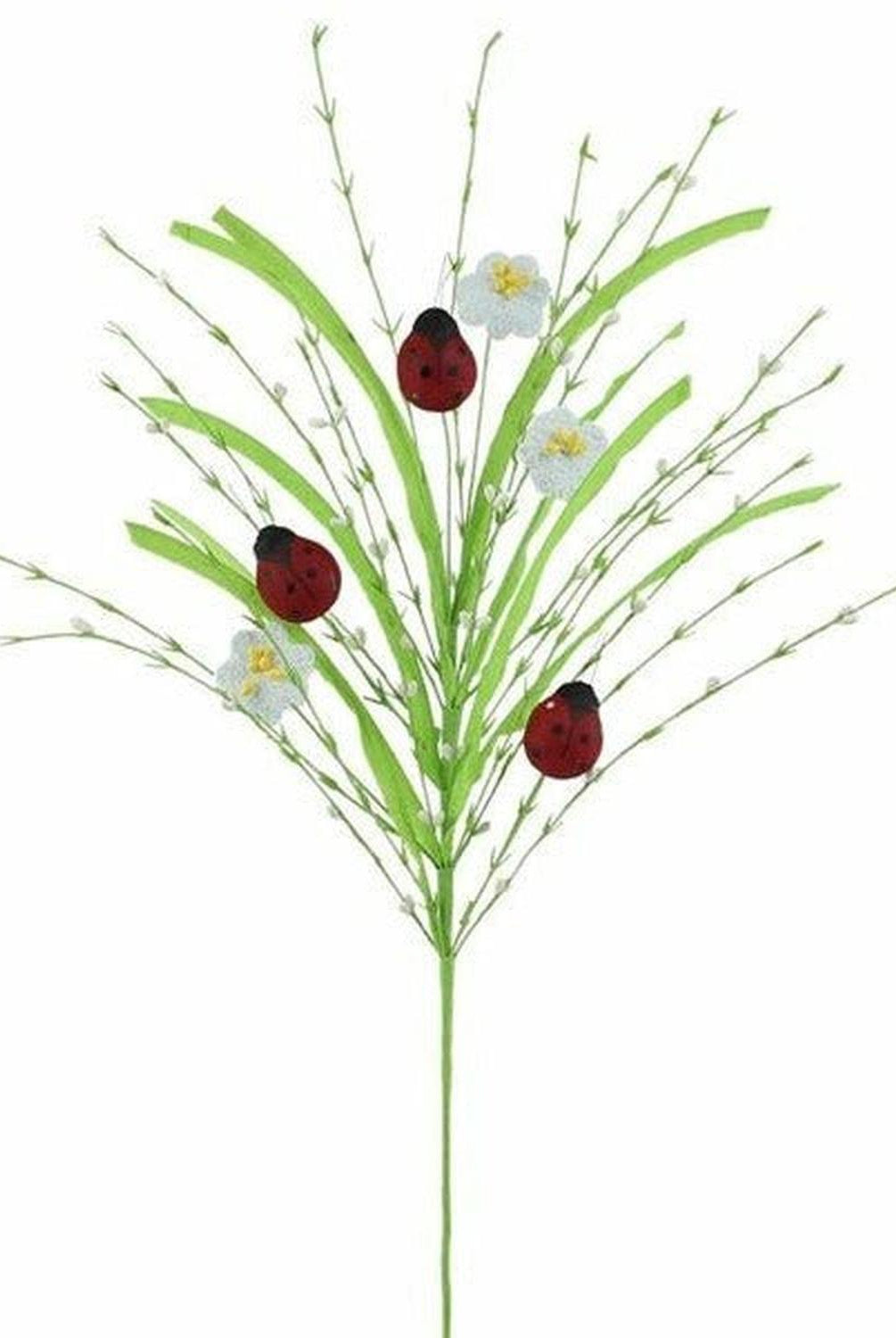 28" Grass Pip Flower Ladybug Spray