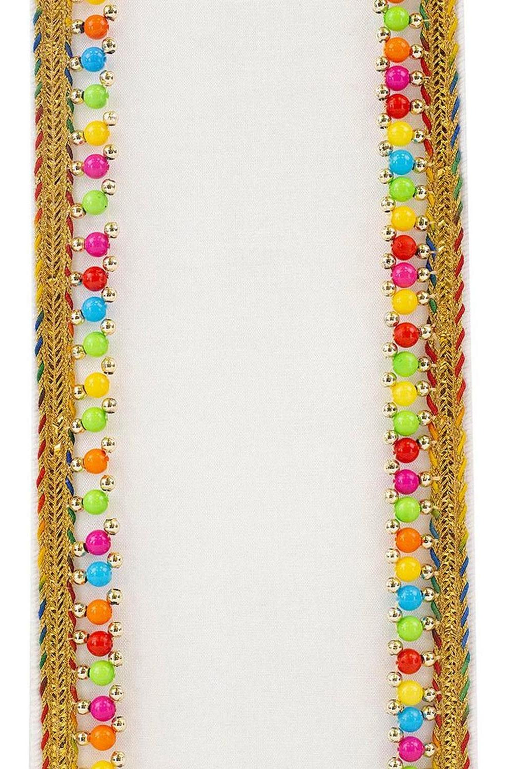 4" Beaded Candy Edge Ribbon: White (5 Yards)