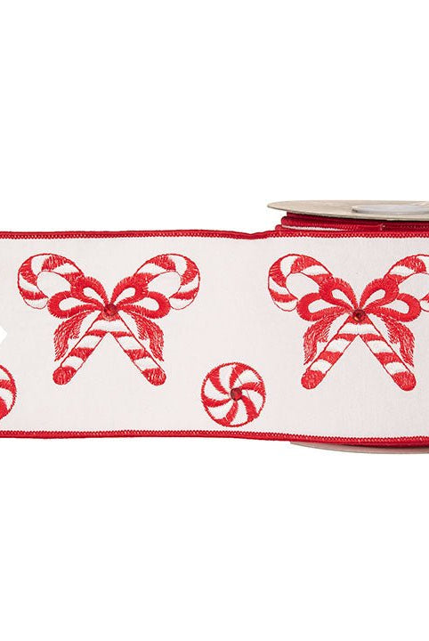 Shop For 4" Candy Cane Embroidered Ribbon: Red (10 Yards) at Michelle's aDOORable Creations