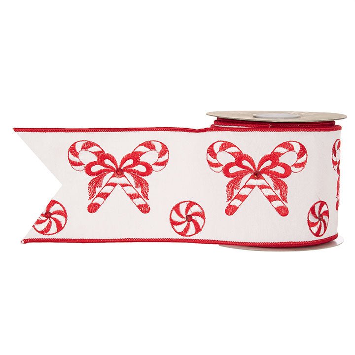 Shop For 4" Candy Cane Embroidered Ribbon: Red (10 Yards) at Michelle's aDOORable Creations
