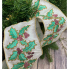 Shop For 4" Dupion Pastel Holly Embroider Ribbon: White (5 Yards) at Michelle's aDOORable Creations