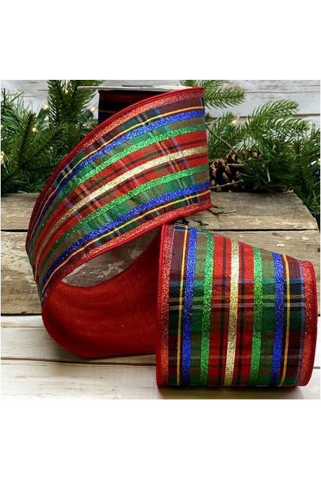 Shop For 4" Dupion Traditional Plaid Glitter Ribbon: Red, Green & Blue (5 Yards) at Michelle's aDOORable Creations