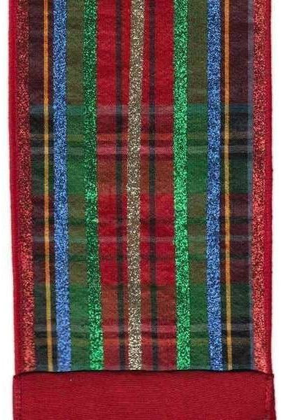 Shop For 4" Dupion Traditional Plaid Glitter Ribbon: Red, Green & Blue (5 Yards) at Michelle's aDOORable Creations