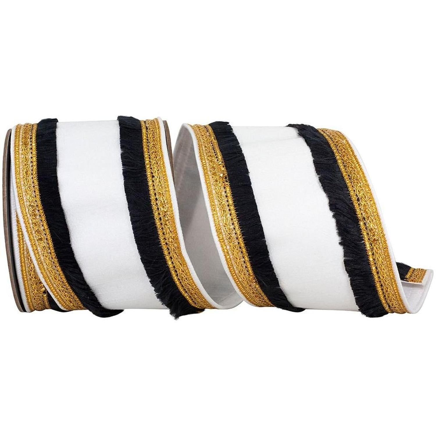 4" Dupioni Fringe Edge Ribbon: White (5 Yards)