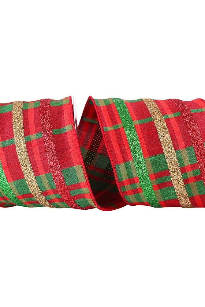 Shop For 4" Dupioni Plaid Glitter Stripe Ribbon: Multi (10 Yards) at Michelle's aDOORable Creations