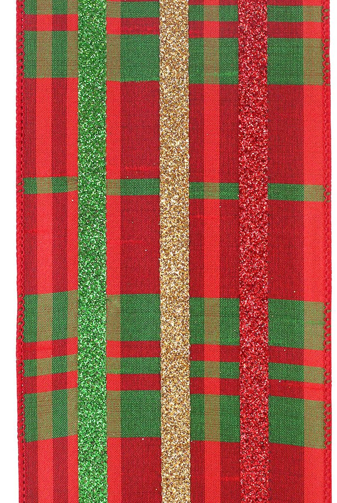 Shop For 4" Dupioni Plaid Glitter Stripe Ribbon: Multi (10 Yards) at Michelle's aDOORable Creations